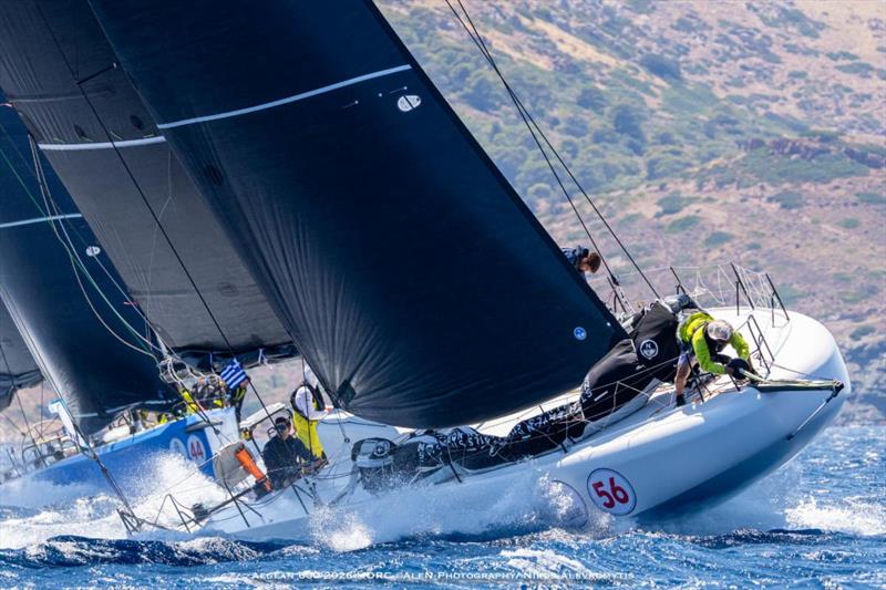 Antoine Magre's Mach 50 PALANAD 4 (FRA) leads Jon Desmond's TP52 FINAL FINAL (USA) soon after the start of the race photo copyright Nikos Alevromytis / Alen Photography taken at Hellenic Offshore Racing Club and featuring the TP52 class