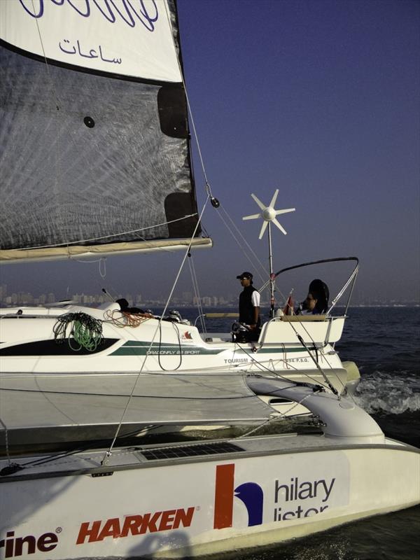 Hilary Lister and Nashwa Al Kindi begin their trans-ocean voyage from Mumbai to Muscat photo copyright Oman Sail taken at  and featuring the Trimaran class