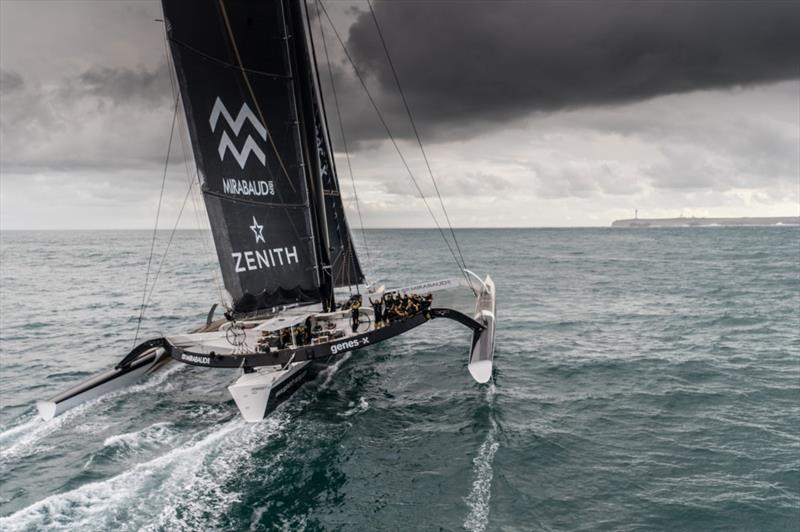 Spindrift 2 has crossed the line at Ushant in the Jules Verne Trophy, registering the second fastest time in history photo copyright Eloi Stichelbaut taken at  and featuring the Trimaran class