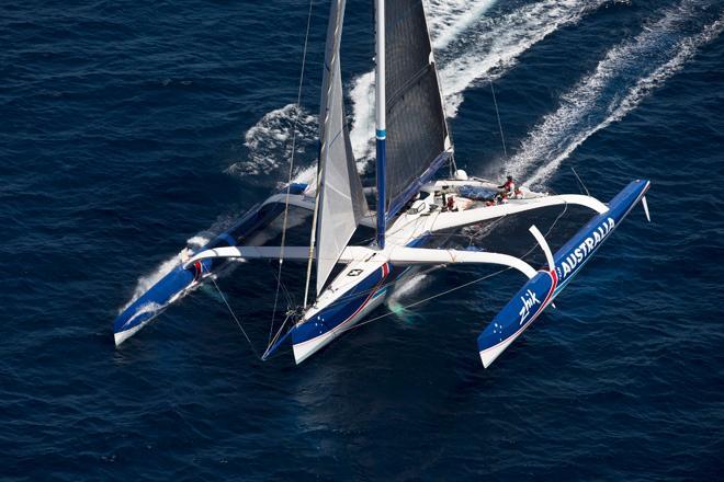 Record breaking Team Australia Trimaran in action photo copyright Andrea Francolini taken at Australian 18 Footers League and featuring the Trimaran class