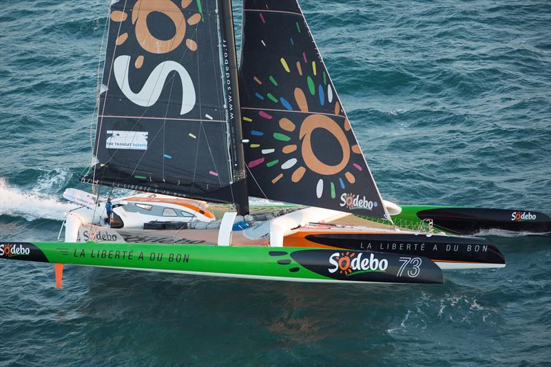 Sodebo during The Transat bakerly 2016 start photo copyright Lloyd Images taken at  and featuring the Trimaran class