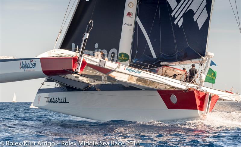 The Rolex Middle Sea Race 2016 starts photo copyright Kurt Arrigo / Rolex taken at Royal Malta Yacht Club and featuring the Trimaran class