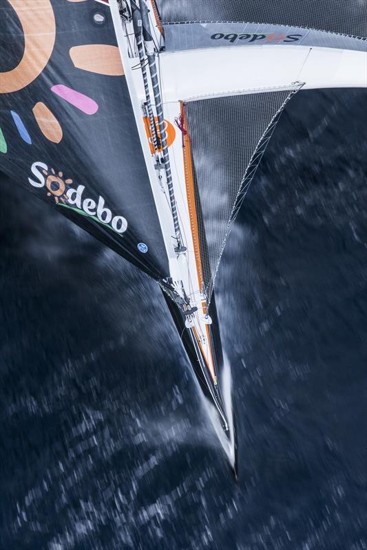 Thomas Coville on Sodebo Ultim' during his solo circumnavigation record attempt photo copyright Jean-Marie Liot / DPPI / Sodebo taken at  and featuring the Trimaran class