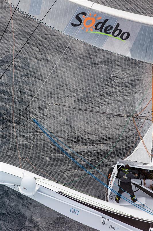 Thomas Coville on Sodebo Ultim' during his solo circumnavigation record attempt photo copyright Jean-Marie Liot / DPPI / Sodebo taken at  and featuring the Trimaran class