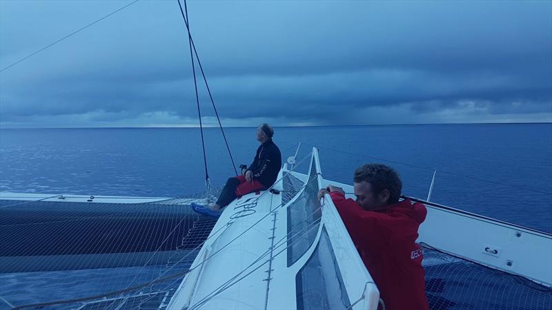 IDEC SPORT head up the Atlantic during their Jules Verne Trophy record attempt photo copyright IDEC Sport taken at  and featuring the Trimaran class