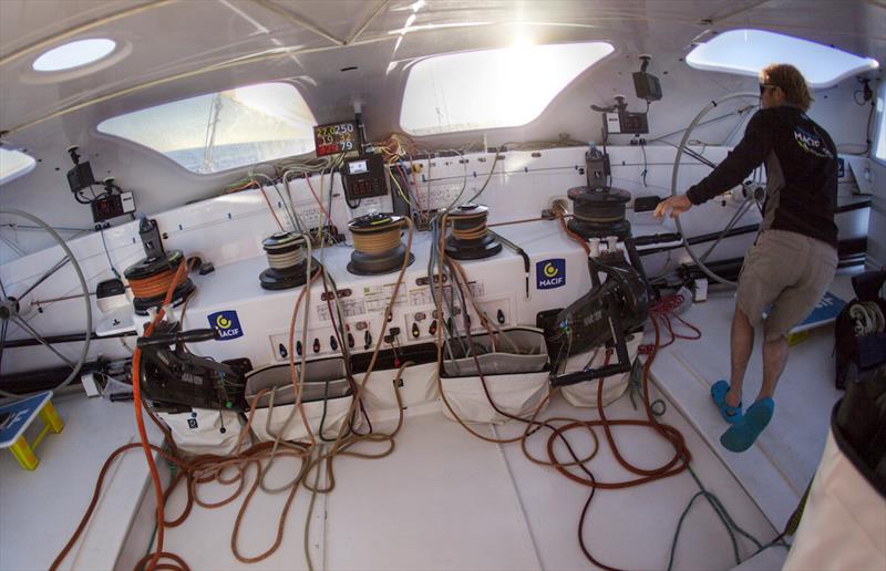 Onboard the Maxi Trimaran MACIF with François Gabart during The Bridge - Centennial Transat - photo © Christophe Launay / www.sealaunay.com