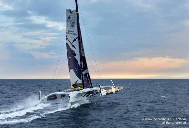 First flight for the maxi trimaran Edmond de Rothschild photo copyright Benoit Stichelbaut / Gitana SA taken at  and featuring the Trimaran class