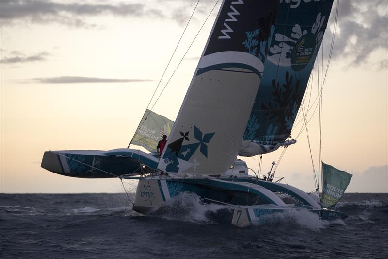 Antoine was the outright leader since the start in Saint Malo, Brittany in the Route du Rhum-Destination Guadeloupe photo copyright Alexis Courcou taken at  and featuring the Trimaran class