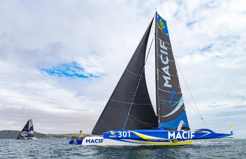 Beaten by a breath at the finish - MACIF, the leader since rounding the Fastnet Rock was pipped at the post by her arch-rival Maxi Edmond de Rothschild in the 2019 Rolex Fastnet Race photo copyright Rolex / Carlo Borlenghi taken at Royal Ocean Racing Club and featuring the Trimaran class