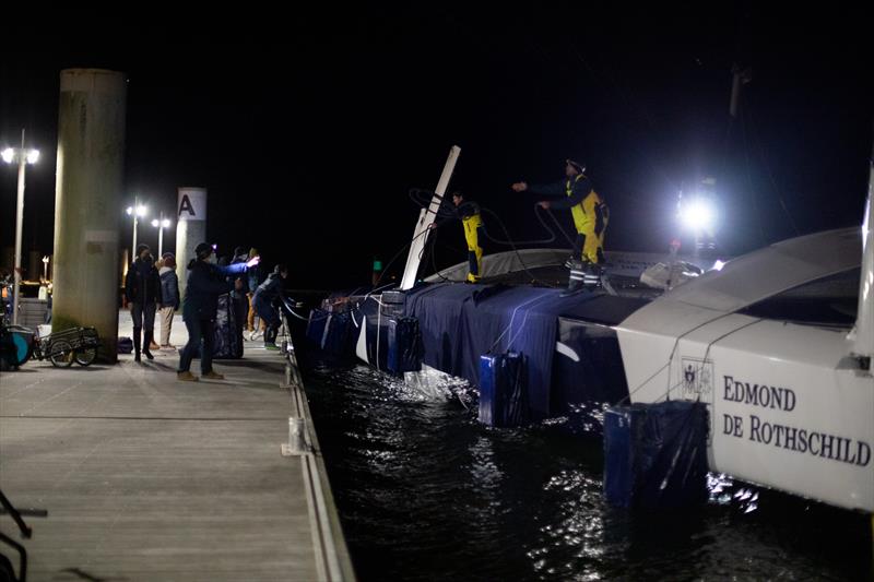 Maxi Edmond de Rothschild returns to Lorient for repairs photo copyright E.Stichelbaut / polaRYSE / GITANA S.A taken at  and featuring the Trimaran class