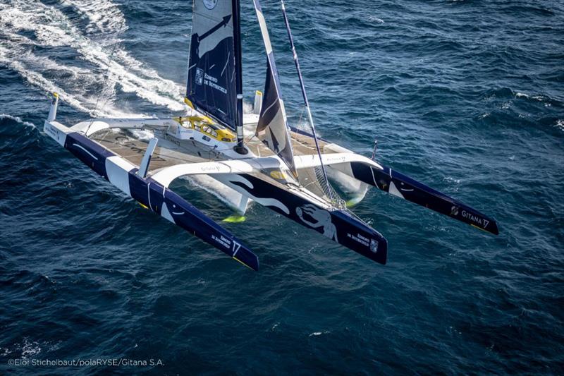 Team Gitana on Maxi Edmond de Rothschild saw an end of their Jules Verne Trophy record attempt earlier this year following damage to their rudder but are back to defend their multihull title in this August's Rolex Fastnet Race photo copyright Eloi Stichelbaut - polaRYSE / Gitana S.A. taken at Royal Ocean Racing Club and featuring the Trimaran class