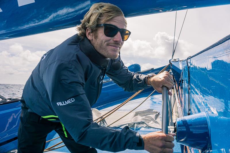 François Gabart heads back out to sea alongside Tom Laperche aboard the Trimaran SVR Lazartigue for the Transat Jacques Vabre photo copyright Guillaume Gatefait taken at  and featuring the Trimaran class