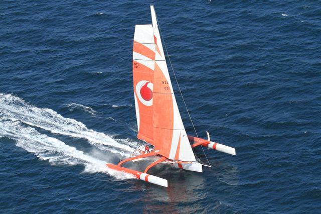 TeamVodafoneSailing break the Coastal Classic race record photo copyright Rob Webb / Coastal Classic taken at New Zealand Multihull Yacht Club and featuring the Trimaran class