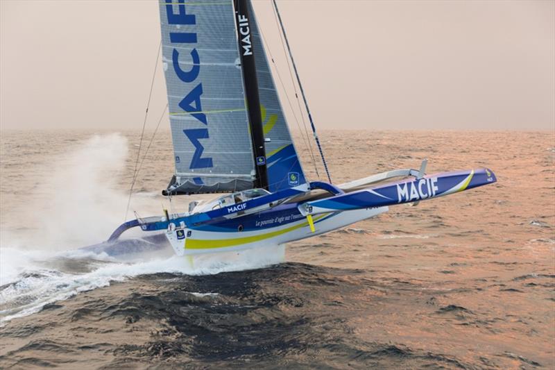 Aerial images of Francois Gabart onboard Ultim MACIF, training before the Round the Word Solo Handed Record, off Belle Ile photo copyright Jean-Marie Liot / ALéA / Macif taken at  and featuring the Trimaran class