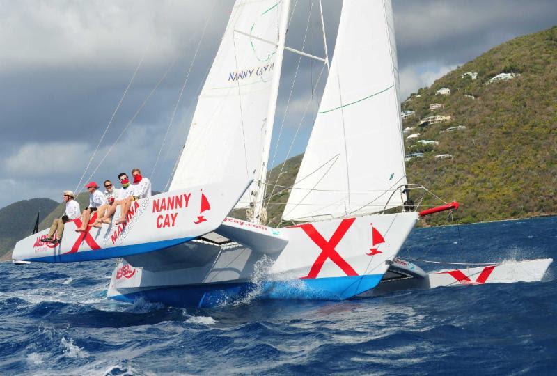 A time of two hours, 33 minutes and 40 seconds is held by local BVI trimaran Triple Jack in the Round Tortola Race photo copyright BVI Spring Regatta taken at  and featuring the Trimaran class