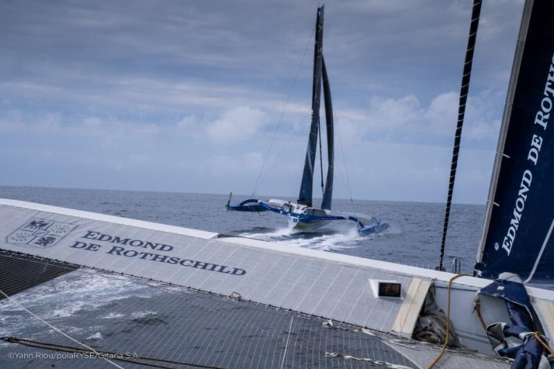 Match race between the leading - Ultimes Maxi Edmond De Rothschild and MACIF - 2019 Rolex Fastnet Race - photo © Yann Riou / PolaRYSE / Gitana SA