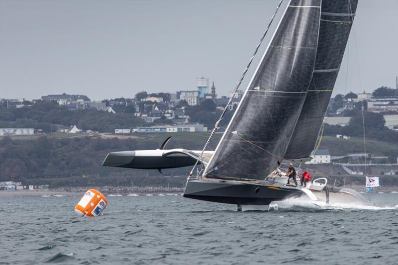 Quentin Vlamynck, skipper Arkema 4, and Lalou Roucayrol testing Strong Luff photo copyright Vincent Olivaud / Arkema Sailing taken at  and featuring the Trimaran class