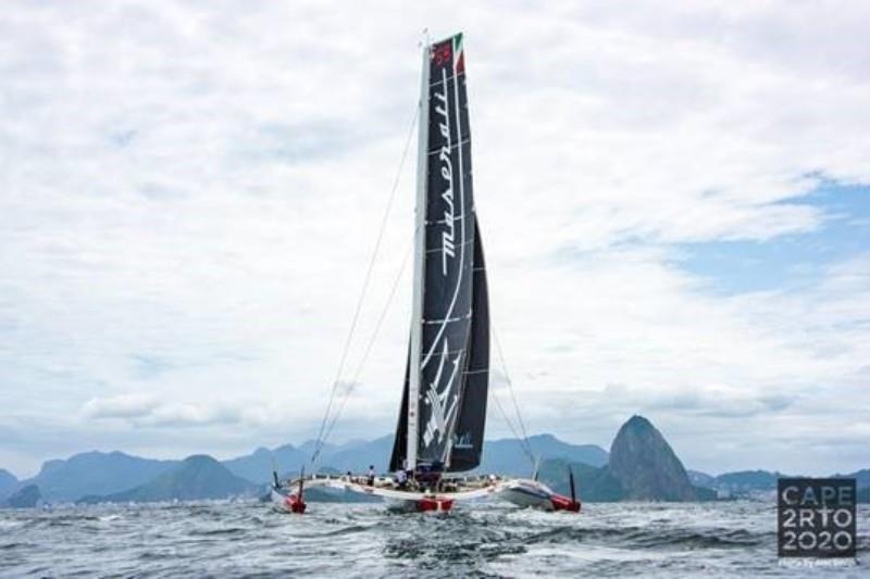 Maserati finish - Cape2Rio2020 Ocean Race, Day 16 photo copyright Alec Smith taken at Royal Cape Yacht Club and featuring the Trimaran class