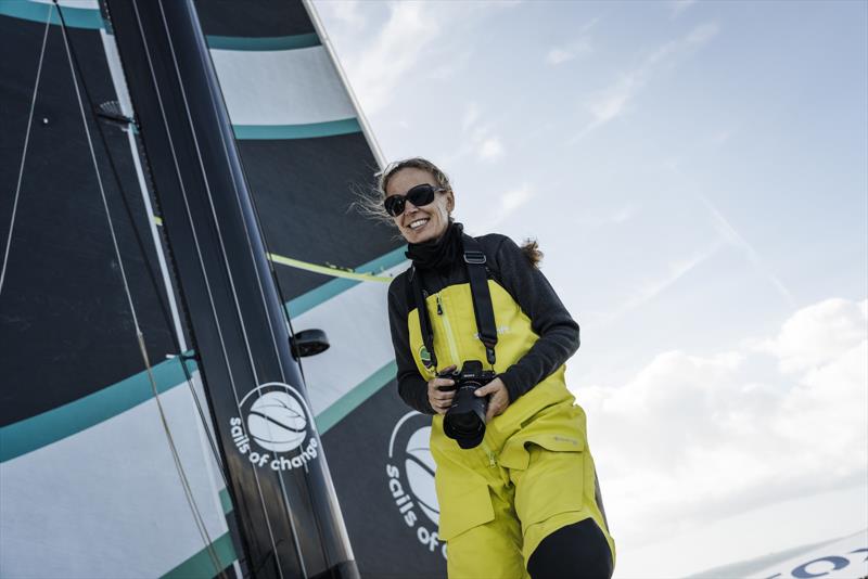 Dona Bertarelli, Media Reporter, Maxi Spindrift Sails of Change photo copyright Chris Schmid / Spindrift racing taken at  and featuring the Trimaran class