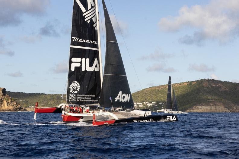 Close finish for Multi70 Maserati and Argo in the 2022 RORC Caribbean 600 photo copyright Arthur Daniel / RORC taken at Royal Ocean Racing Club and featuring the Trimaran class