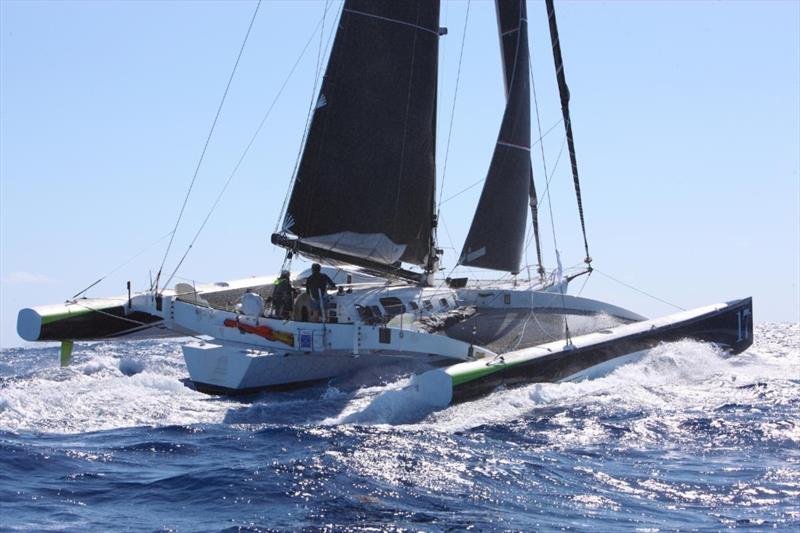 Pulsar 50 Rayon Vert, skippered by Oren Nataf - Rolex Fastnet Race photo copyright Tim Wright / Photoaction.com taken at Royal Ocean Racing Club and featuring the Trimaran class