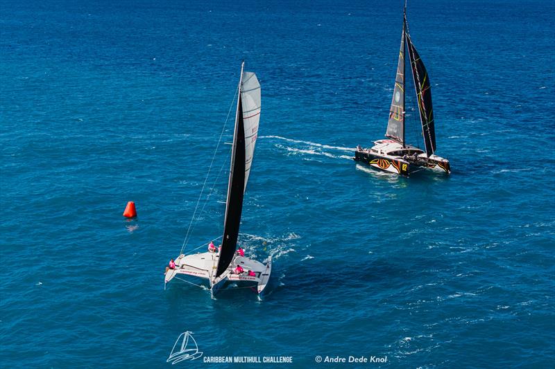 Triple Jack and Wa-Kan fought it out in CSA 2 - 8th Caribbean Multihull Challenge Race and Rally day 2 photo copyright Andre Dede Knol taken at Sint Maarten Yacht Club and featuring the Trimaran class