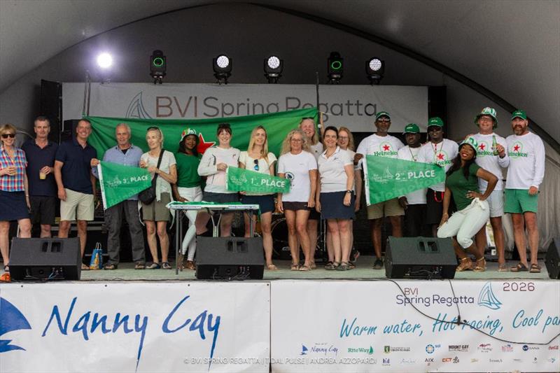 Day 2 Prizegiving with Heineken awards at 2026 BVI Spring Regatta & Sailing Festival photo copyright Tidal Pulse / Andrea Azzopardi taken at Royal BVI Yacht Club and featuring the Trimaran class