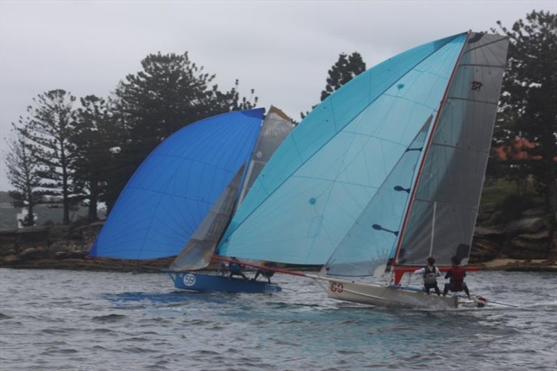 Giddy Up and Tank Girl go hard at it - 2019 12ft Skiff Interdominion Championship, Day 4 photo copyright John Williams taken at Sydney Flying Squadron and featuring the 12ft Skiff class