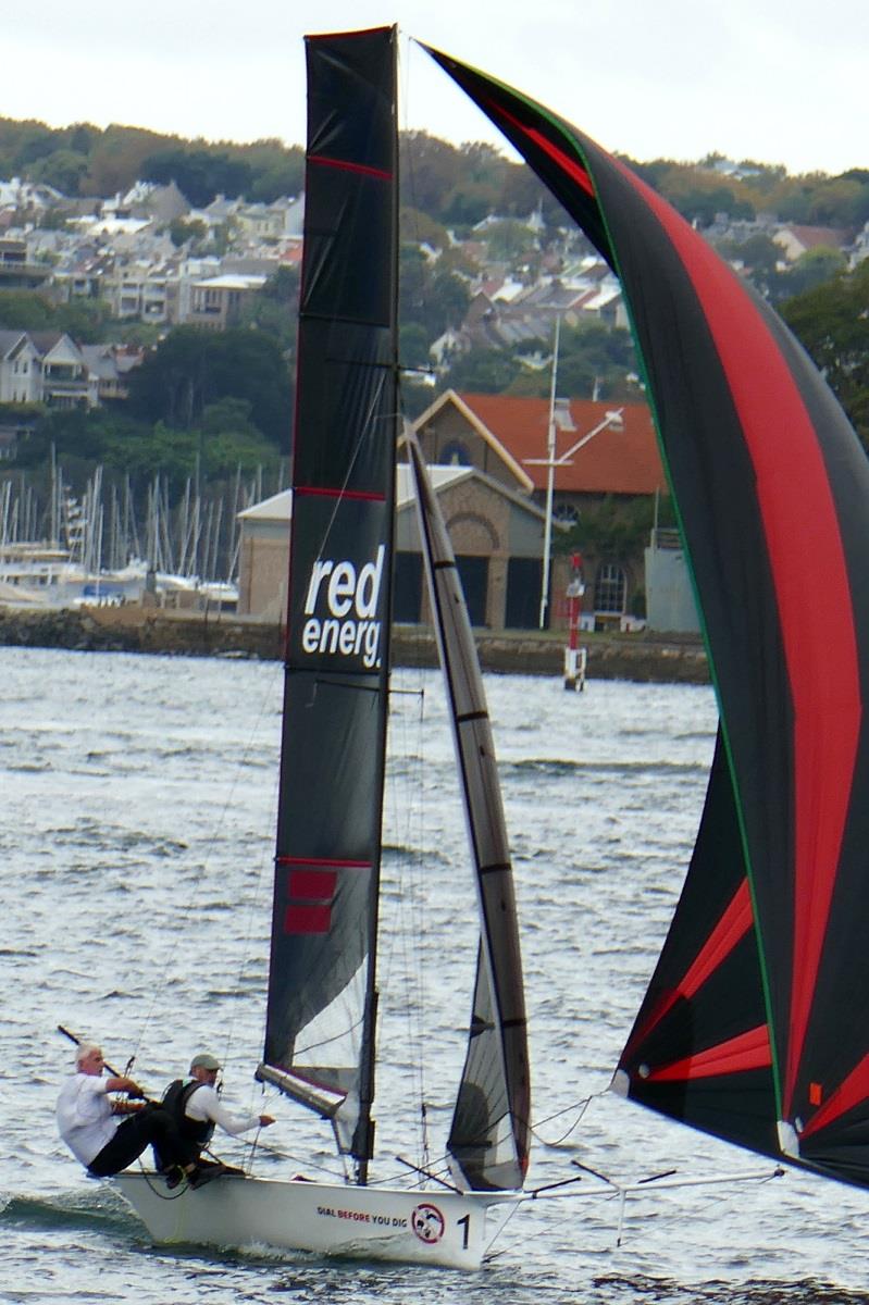 Red Energy on the boil during the 12ft Skiff 2024 NSW Sprint Championship on Sydney Harbour photo copyright Grant Casey taken at Lane Cove 12ft Sailing Skiff Club and featuring the 12ft Skiff class