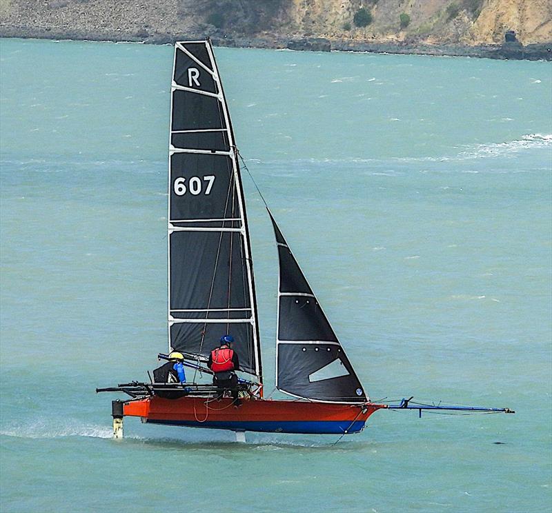 R-Class National Champions Paul Roe and Malcolm Snowdon on the foils photo copyright R-Class taken at Naval Point Club Lyttelton and featuring the 12ft Skiff class