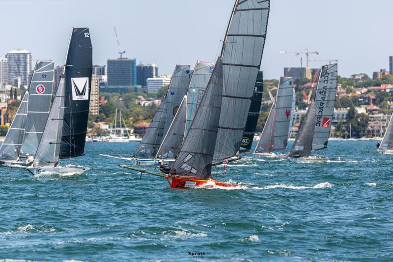 Fleet on a beat - 2026 Tri Search 12ft Skiff Interdominion Championship - Day 3 photo copyright sprottmedia taken at Australian 18 Footers League and featuring the 12ft Skiff class