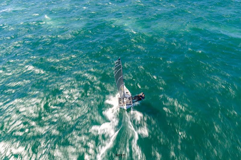 Crew of ASCC send it - 2026 Tri Search 12ft Skiff Interdominion Championship - Day 4 photo copyright @sprottmedia taken at Australian 18 Footers League and featuring the 12ft Skiff class