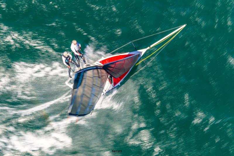 Red Energy on fire - 2026 Tri Search 12ft Skiff Interdominion Championship - Day 4 - photo © @sprottmedia
