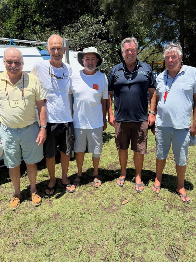 Glenn Farquhar, Tim Bartlett, Murray Press, Graham Catley and Greg Roake during the 2026 Tri Search 12ft Skiff Interdominion Championship photo copyright Di Pearson taken at Australian 18 Footers League and featuring the 12ft Skiff class