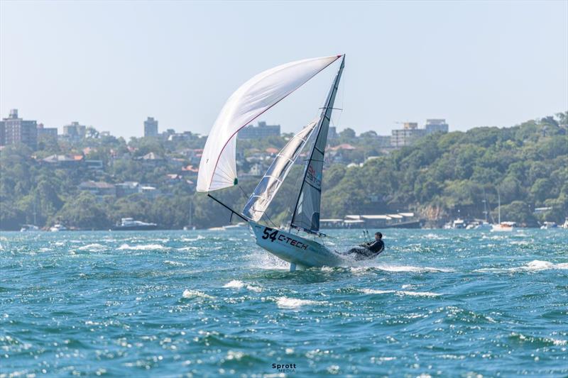Vallings and Brown controlling C-Tech - 2026 Tri Search 12ft Skiff Interdominion Championship photo copyright @sprottmedia taken at Australian 18 Footers League and featuring the 12ft Skiff class