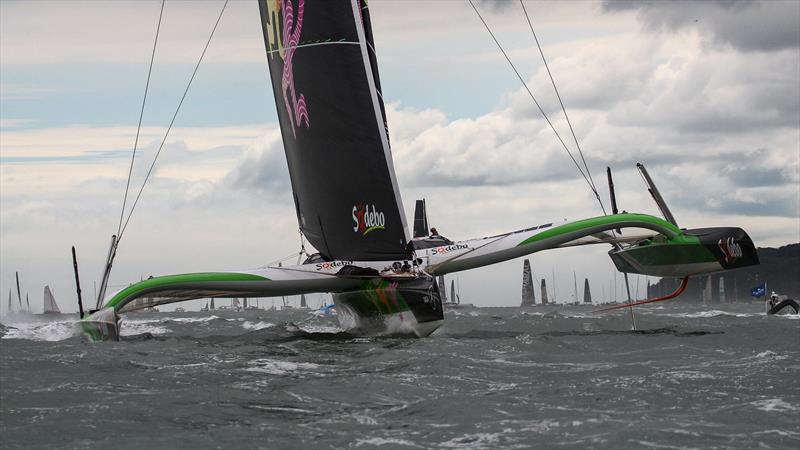 Sodebo - Ultim -  Start -  Rolex Fastnet Race start -  Cowes - July 26, 2025 photo copyright Richard Gladwell - Sail-World.com/nz taken at Royal Ocean Racing Club and featuring the Ultim class