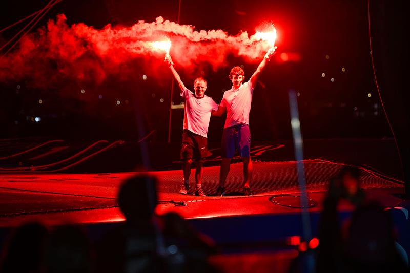 Tom Laperche and Franck Cammas on SVR Lazartigue win the Ultim division of the Transat Café L'OR 2025 photo copyright Olivier Blanchet / Alea taken at  and featuring the Ultim class