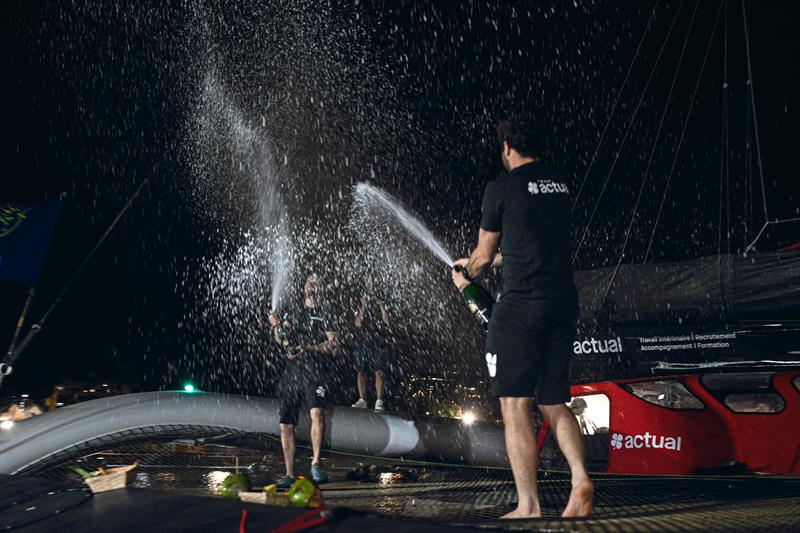 Anthony Marchand and Julien Villion on Actual Ultim 4 finish third in the Ultim division of the Transat Café L'OR 2025 photo copyright Olivier Blanchet / Alea taken at  and featuring the Ultim class