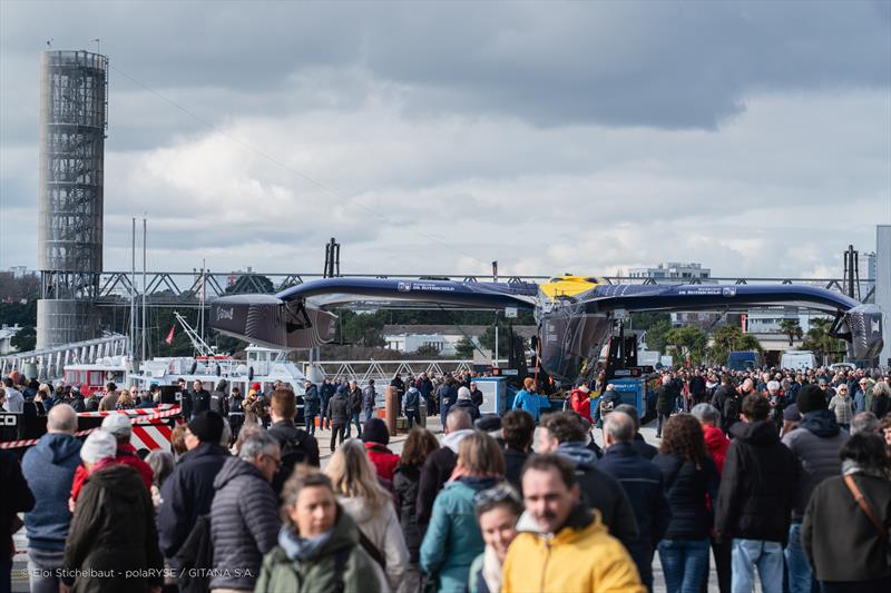 The crowds turn out as the 32-metre Maxi Edmond de Rothschild is launched - photo © Eloi Stichelbaut - PolaRYSE - GITANA S.A.