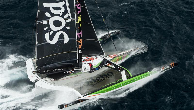 Jules Verne Challenge record circumnavigation via Cape Horn set by French the team aboard Sodebo Ultim 3 photo copyright Vincent Curutchet taken at  and featuring the Ultim class