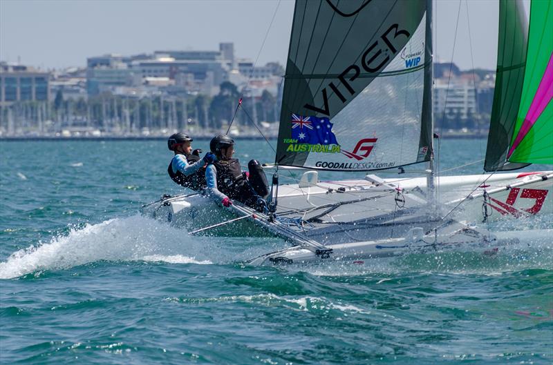 Tayla Rietman and Lachlan White off Geeong on day 2 of the Viper Worlds at Geelong photo copyright Tiff Rietman taken at Royal Geelong Yacht Club and featuring the Viper class