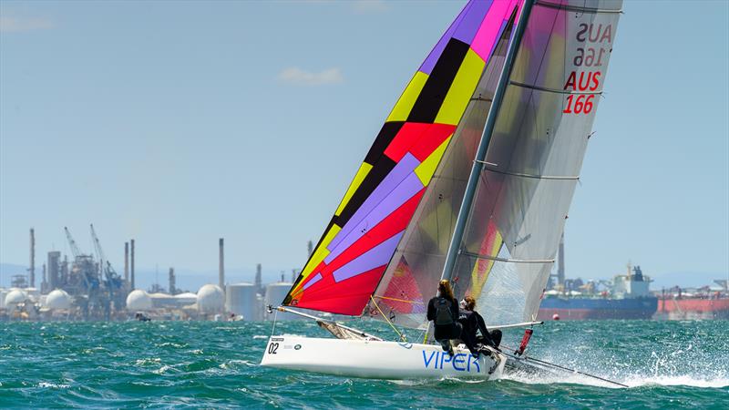 Michelle and Meagan Bursa on day 3 of the Viper Worlds at Geelong photo copyright Peter La Fontaine taken at Royal Geelong Yacht Club and featuring the Viper class