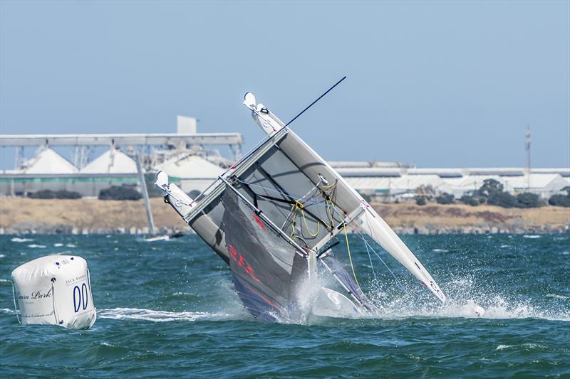 Claire Campbell and James Moeller capsize on day 3 of the Viper Worlds at Geelong photo copyright Tom Smeaton taken at Royal Geelong Yacht Club and featuring the Viper class