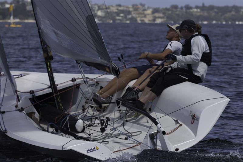 Justin Scott's crew powered up in the light breezes on day 1 of the Viper 640 Worlds Practice Regatta at Perth photo copyright Bernie Kaaks taken at South of Perth Yacht Club and featuring the Viper 640 class