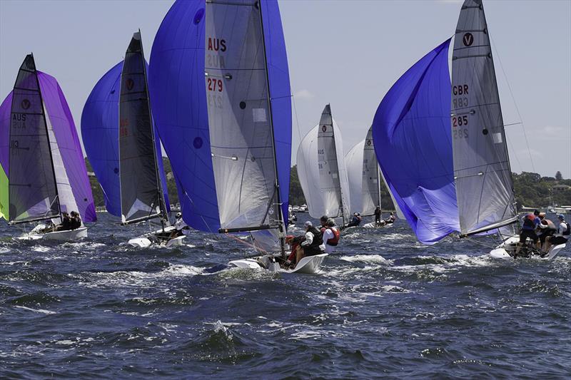 Downwind and the traffic was heavy - 2018 Schweppes Viper World Championship - Day 2 photo copyright Bernie Kaaks taken at South of Perth Yacht Club and featuring the Viper 640 class