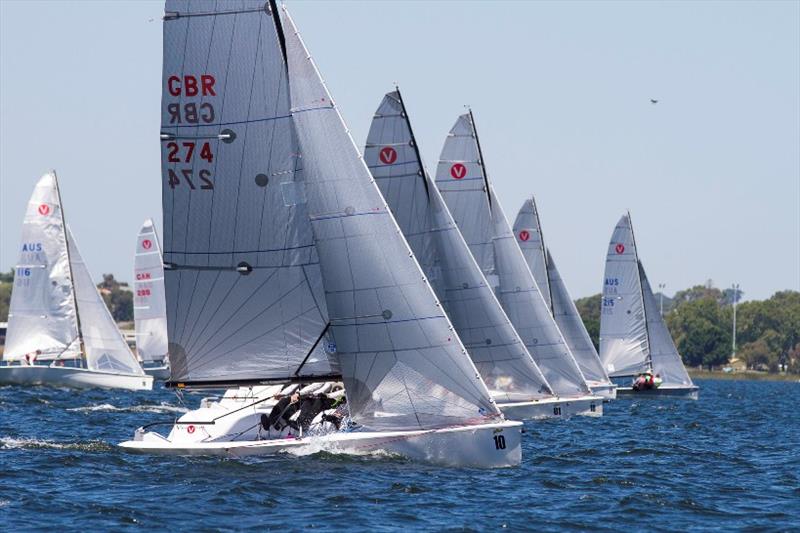 Front row after the start – from left to right – Lawrence Crispin, Murray Howson, Alex Landwehr, Nick Jerwood and Chris O'Keefe on day 3 of the 2018 Schweppes Viper World Championship photo copyright Bernie Kaaks taken at South of Perth Yacht Club and featuring the Viper 640 class