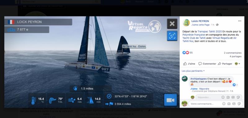 Loick Peyron's entry in the Virtual Transpac Tahiti Race, with 3554 miles to go - photo © Transpacific Yacht Club