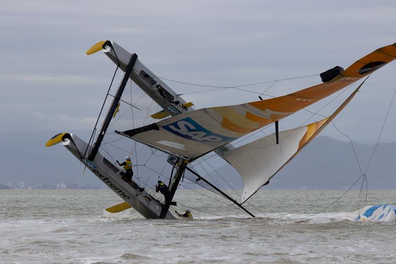 SAP Extreme Sailing Team capsize on day 3 of Extreme Sailing Series Florianopolis - photo © Søren Wiegand Kristensen