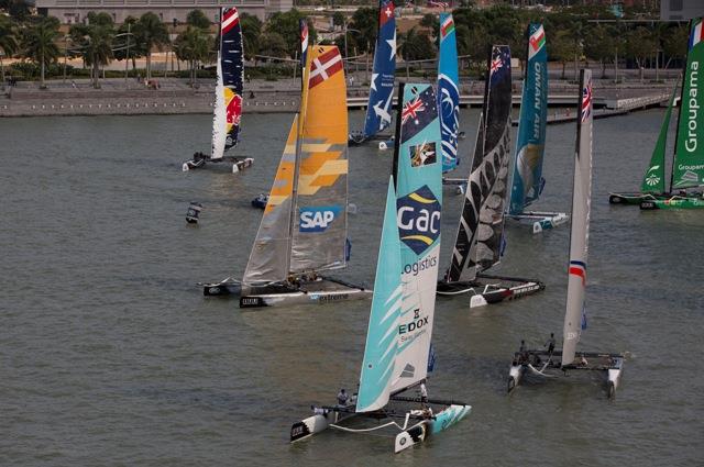 Racing on day 3 of Extreme Sailing Series Act 1, Singapore - photo © Lloyd Images