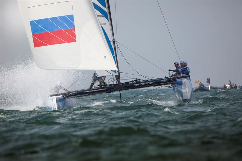 The Russian boat meant business today, pushing their Extreme 40 hard and upgrading their position on the leaderboard in Muscat on day 4 of Extreme Sailing Series Act 2 photo copyright Lloyd Images taken at Oman Sail and featuring the Extreme 40 class